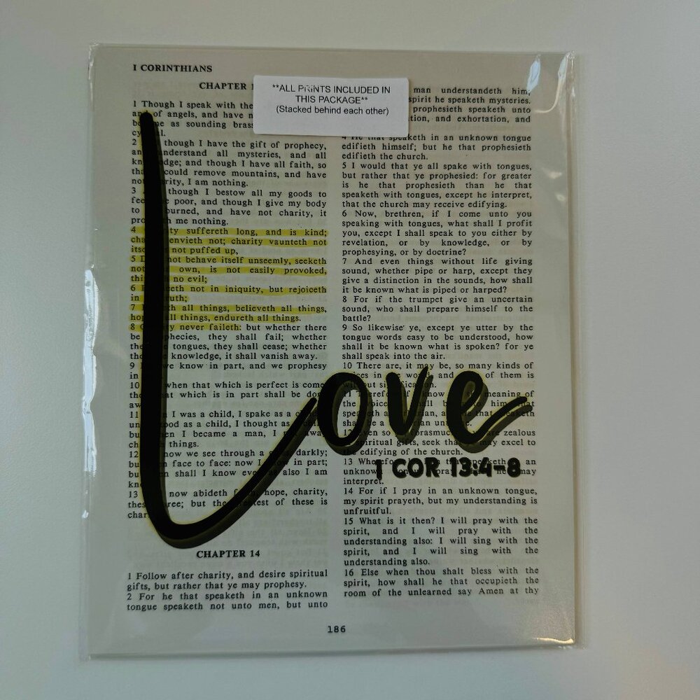 One Word Bible Verse Art Prints, UNFRAMED, Christian Gift, 1 Corinthians 13